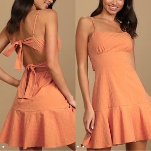 Lulus Days of Dreaming Peach Tie-Back Mini Dress, size Small
